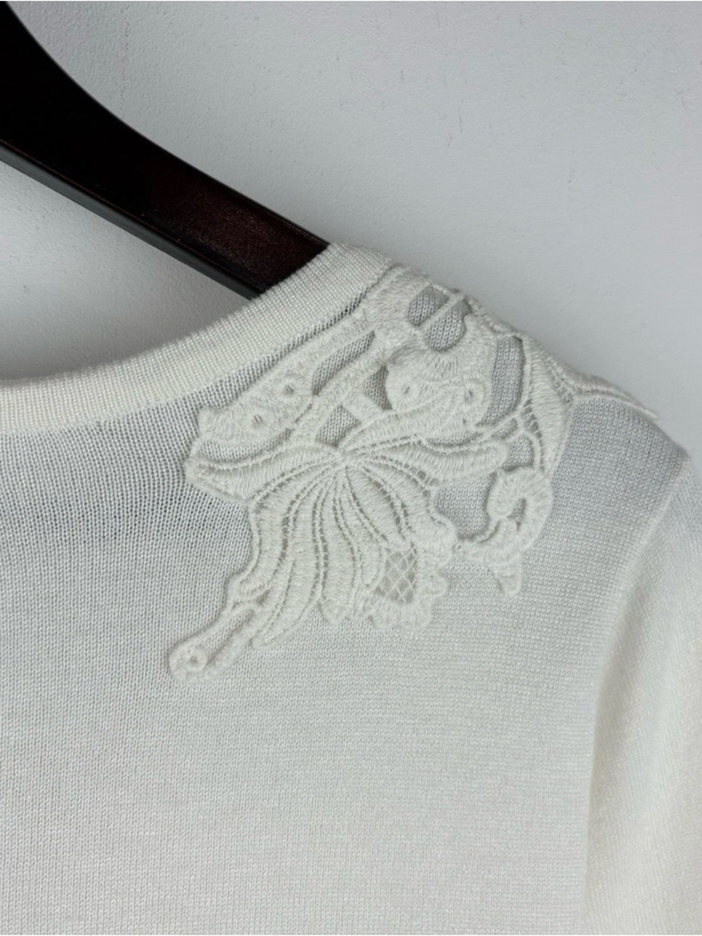 Women’s Vintage Crochet Embroidered Zip Cardigan Sweater Ivory Boho Cottage Sz L - Picture 8 of 8